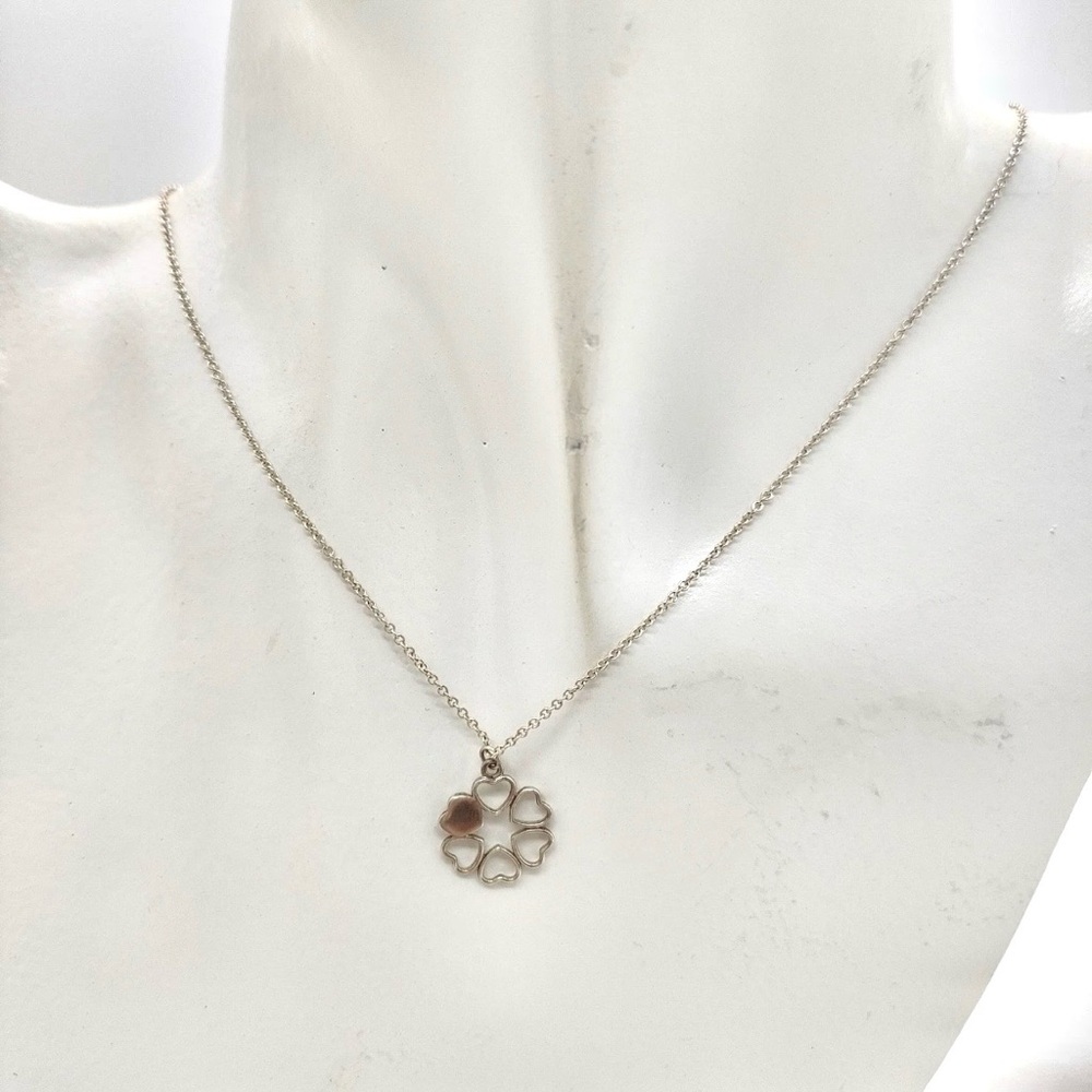Authentic Tiffany & Co. Daisy Flower Hollowed Heart Sterling Silver Necklace